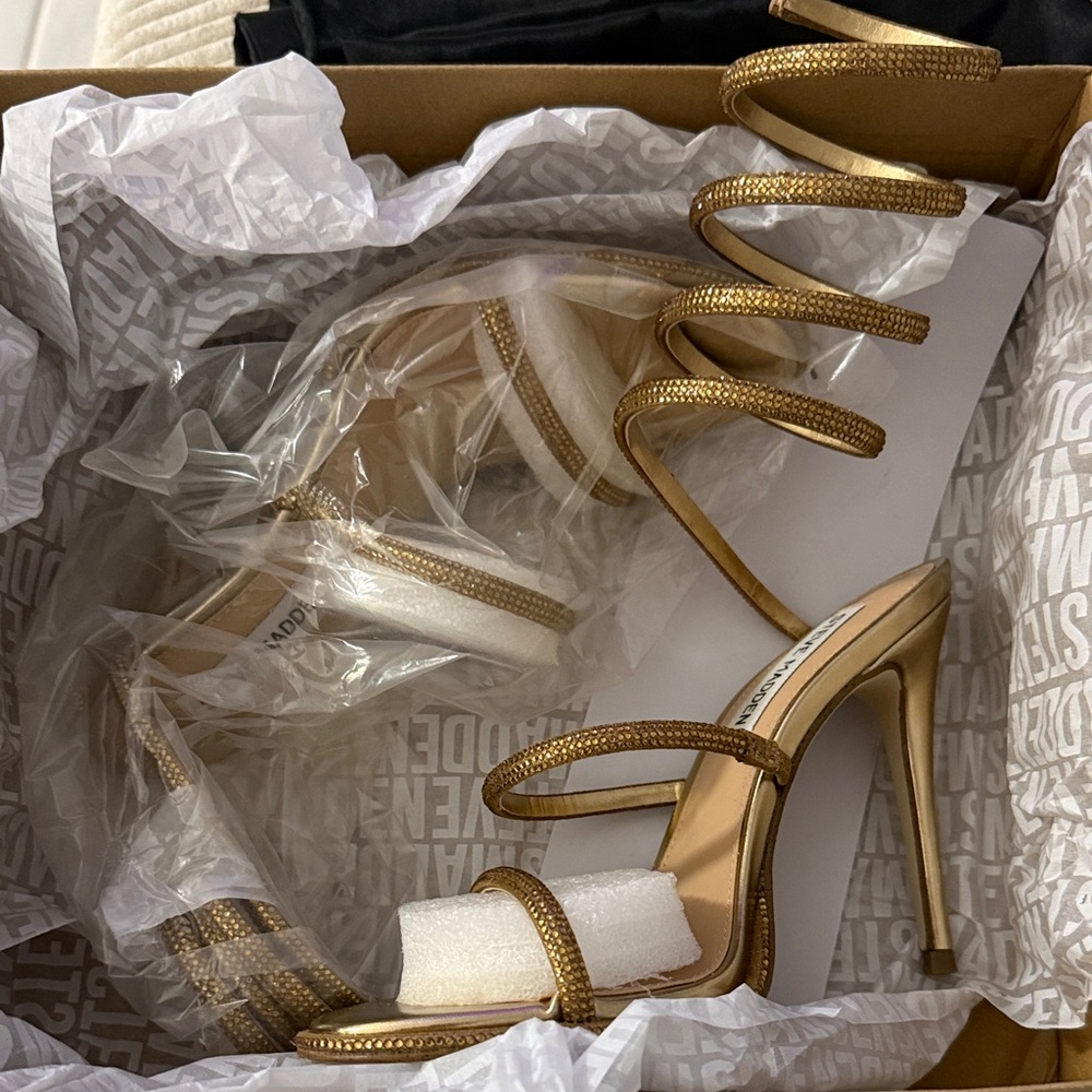 Steve Madden Gold Spiral Ankle Wrap Stiletto Sandals